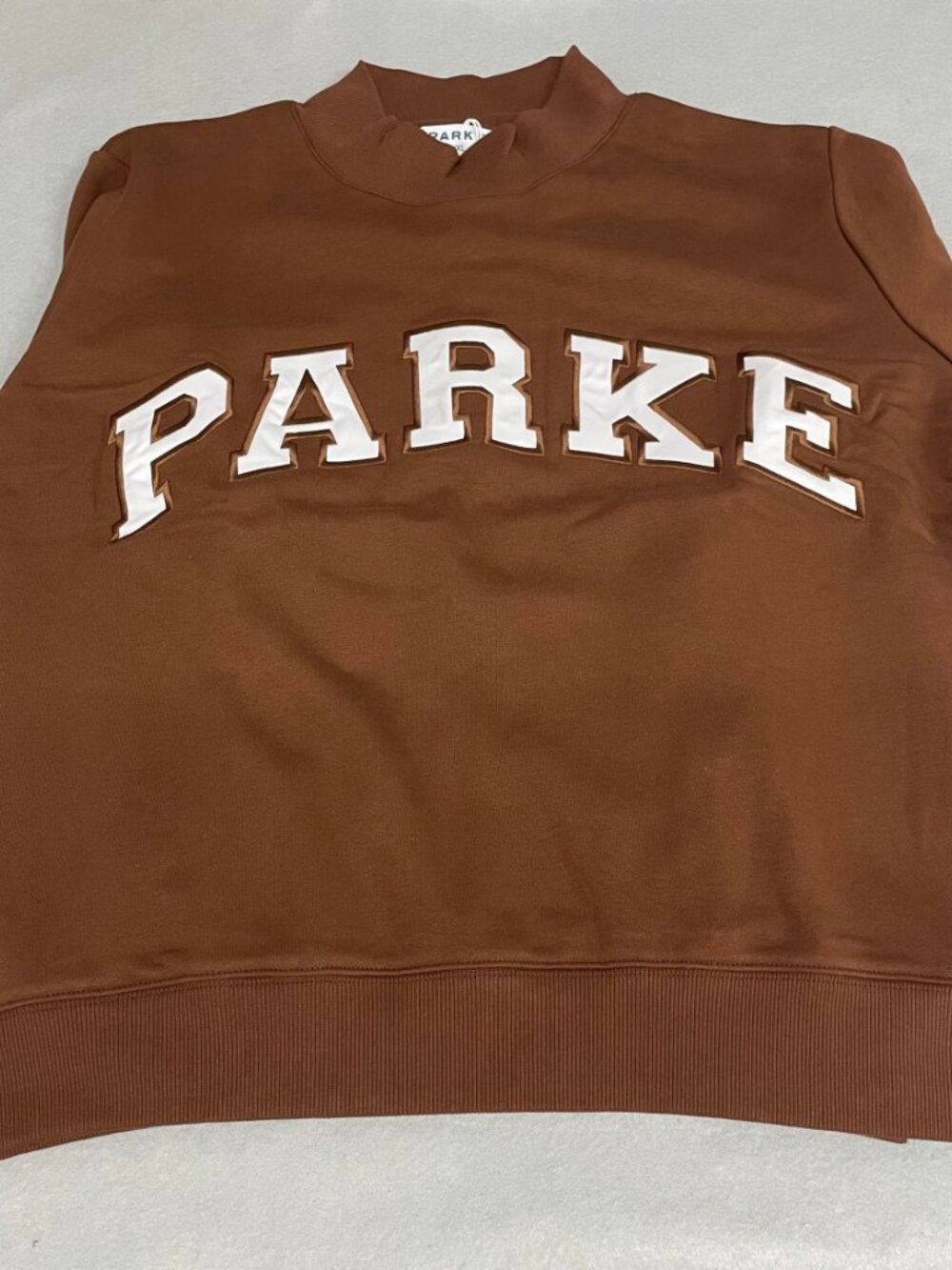 Parke Brown White Varsity Mock Neck Sweatshirt - Picture 5 of 8